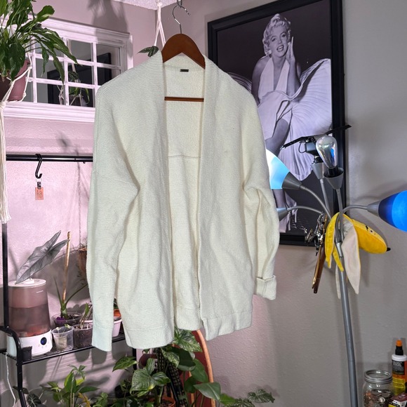 Free People Women's Cream Open Front Cardigan Sweater Warm Cozy Knit Layer - Picture 1 of 9